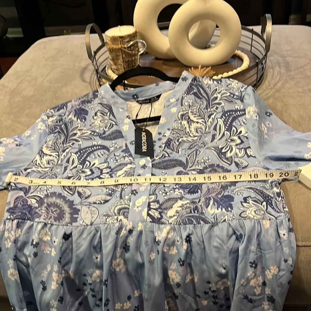 Noracora BoHo dress Blue floral print/ half button down.Size:M Loose fit. NWT - Picture 8 of 9